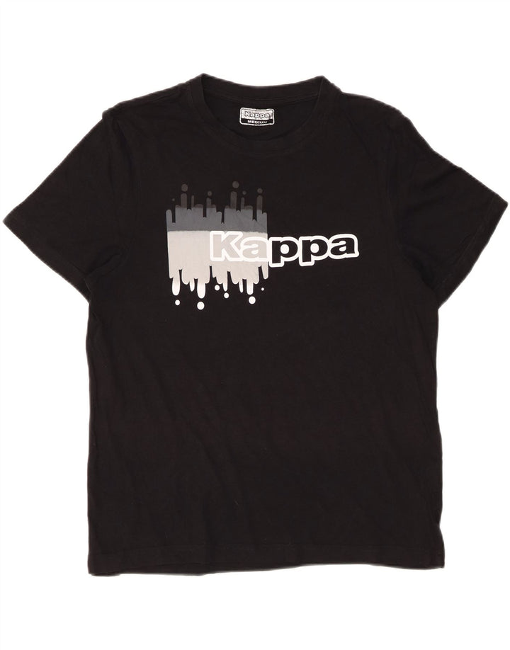 KAPPA Damen Grafik-T-Shirt-Oberteil UK 14 Mittelschwarze Baumwolle