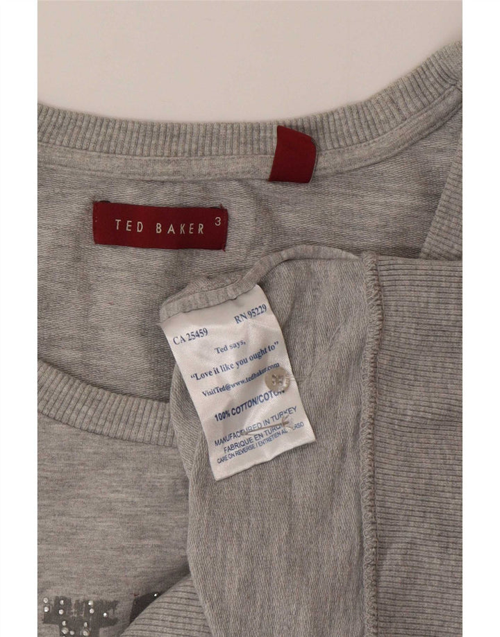 Ted Baker Damen Grafik-Sweatshirt mit kurzen Ärmeln, Größe 3, Mittelgrau