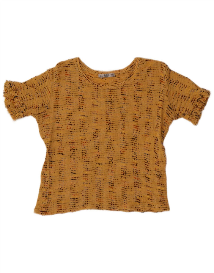Zara Damen Crop Bluse Top UK 10 Small Beige gestreift