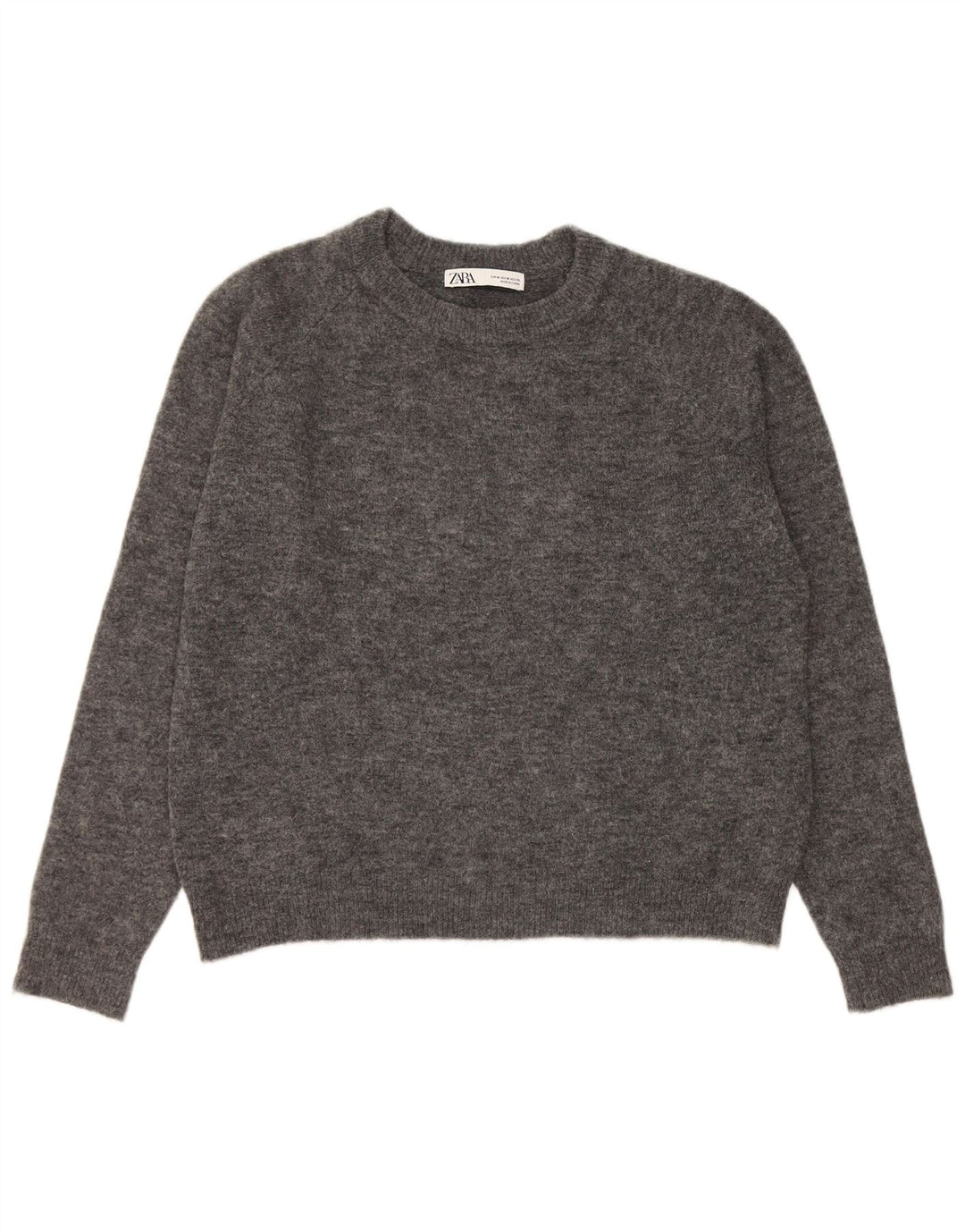Zara Damen-Pullover mit Rundhalsausschnitt, UK 14, mittelgraues Nylon