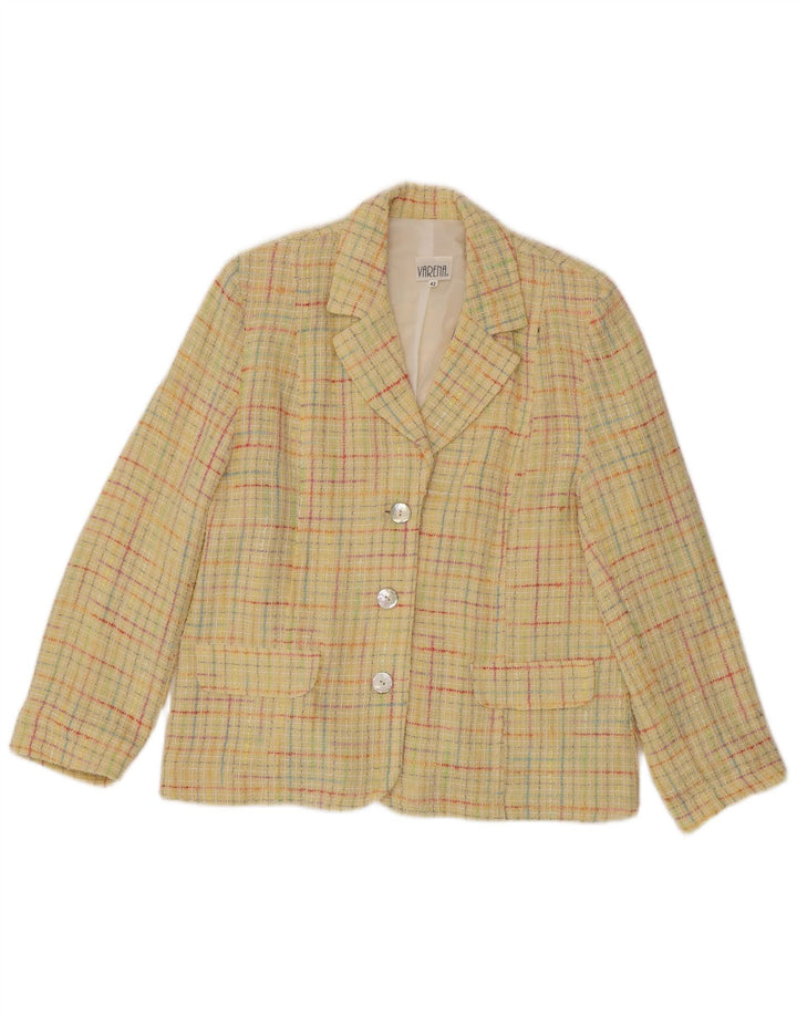 Vintage Damen 3-Knopf-Blazer-Jacke IT 42 mittelgelb karierte Baumwolle