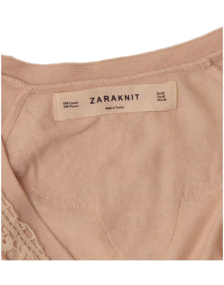 ZARA Damen-Cardigan-Pullover UK 12 Mittelbeige Baumwolle
