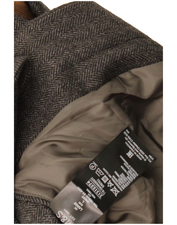 Marks & Spencer Herrenmantel UK 40 Large Grey Herringbone Classic