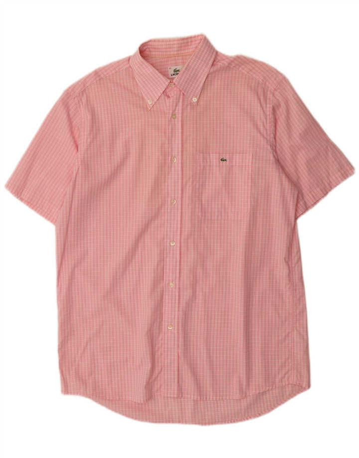 Lacoste Herren-Kurzarmhemd, Größe 42, große rosa Gingham-Baumwolle