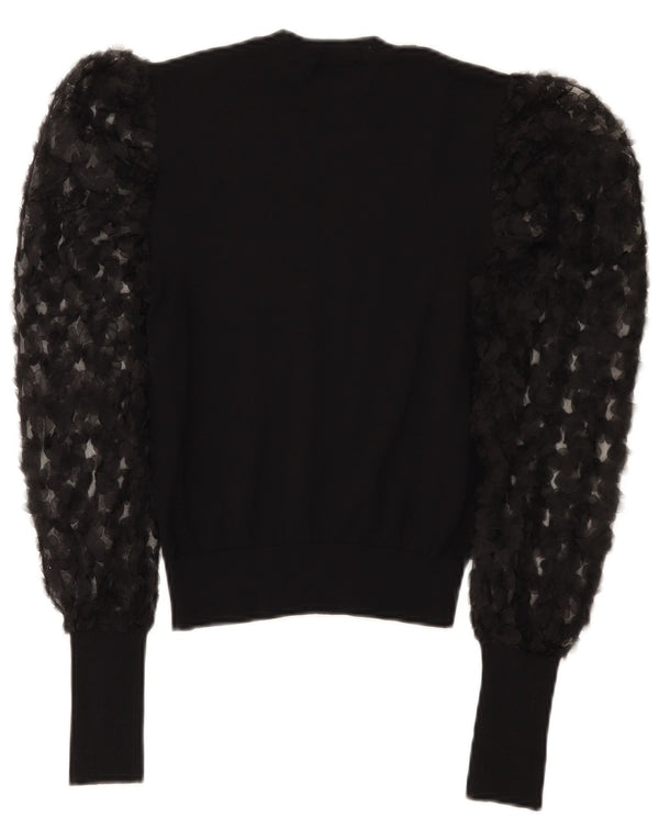 Zara Damen Crop Top Langarm UK 8 Small Schwarz geblümt