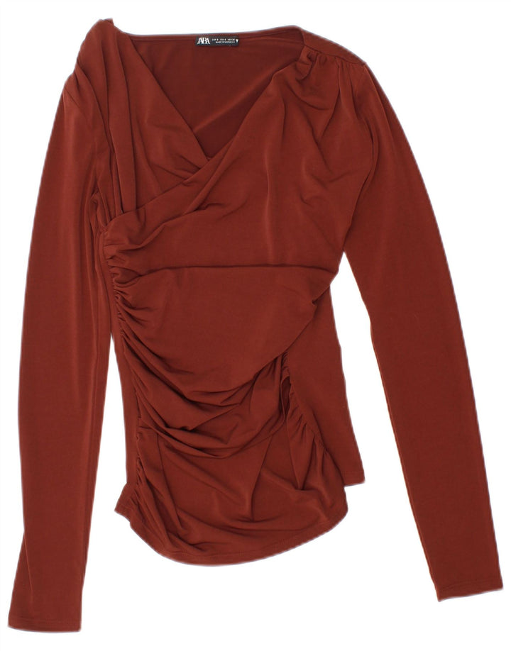 Zara Damen Top Langarm UK 8 Small Braun Polyester