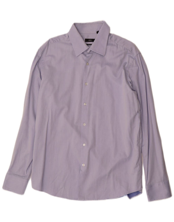 Hugo Boss Herren-Hemd in normaler Passform, Größe 44 17 1/2 XL, blaue Baumwolle