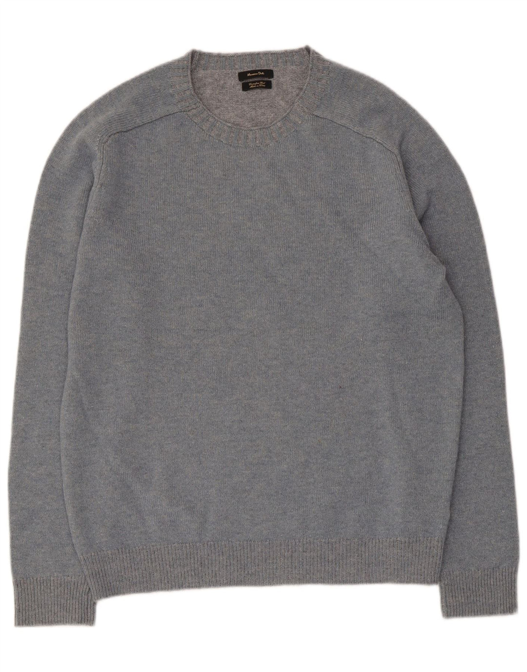 Massimo Dutti Herren-Pullover mit Rundhalsausschnitt, große blaue Wolle