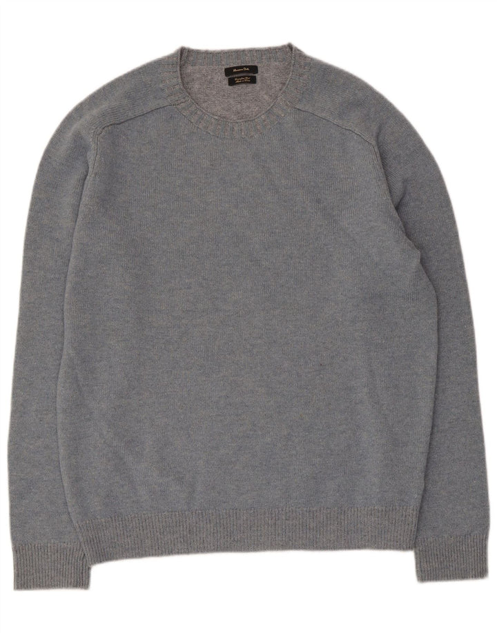 Massimo Dutti Herren-Pullover mit Rundhalsausschnitt, große blaue Wolle