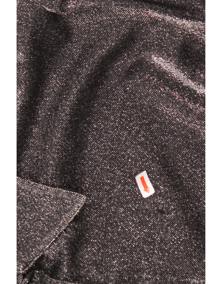 VINTAGE Übergroße Damen-Hemdbluse UK 16 Großes schwarz geflecktes Polyester