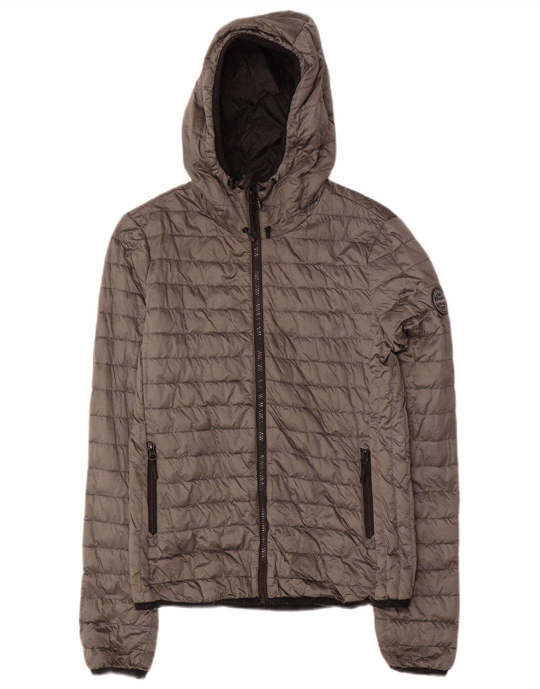 SUPERDRY Wattierte Damenjacke mit Kapuze, UK 10, Größe S, graues Nylon