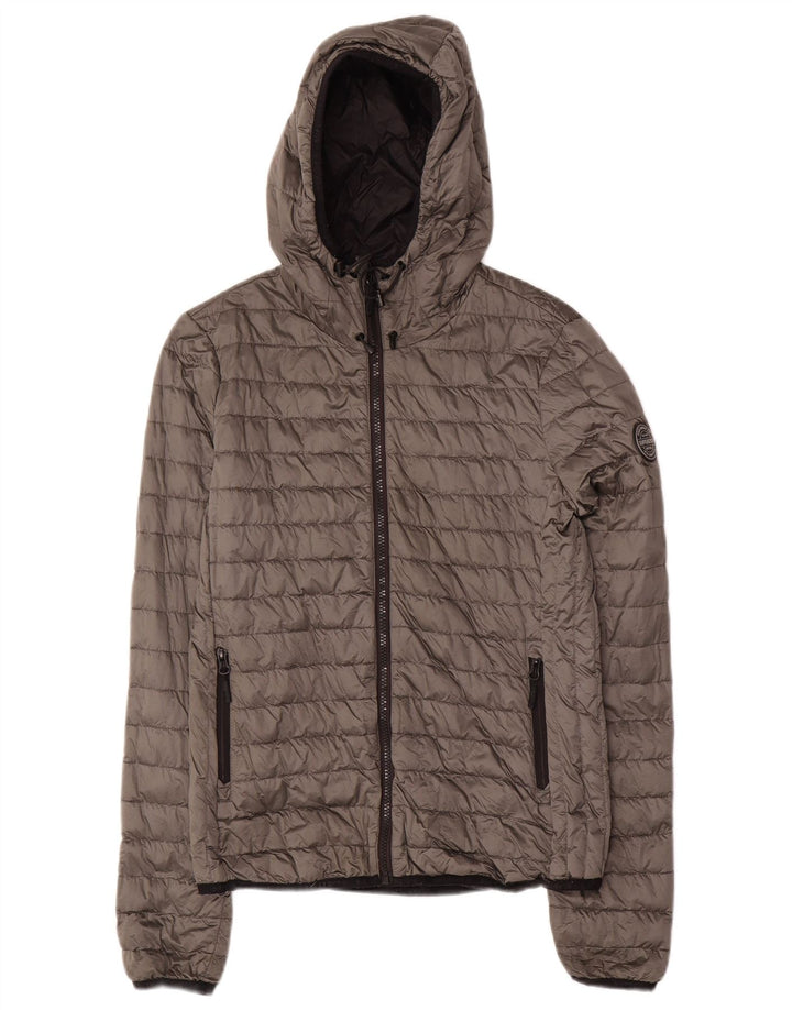 SUPERDRY Wattierte Damenjacke mit Kapuze, UK 10, Größe S, graues Nylon