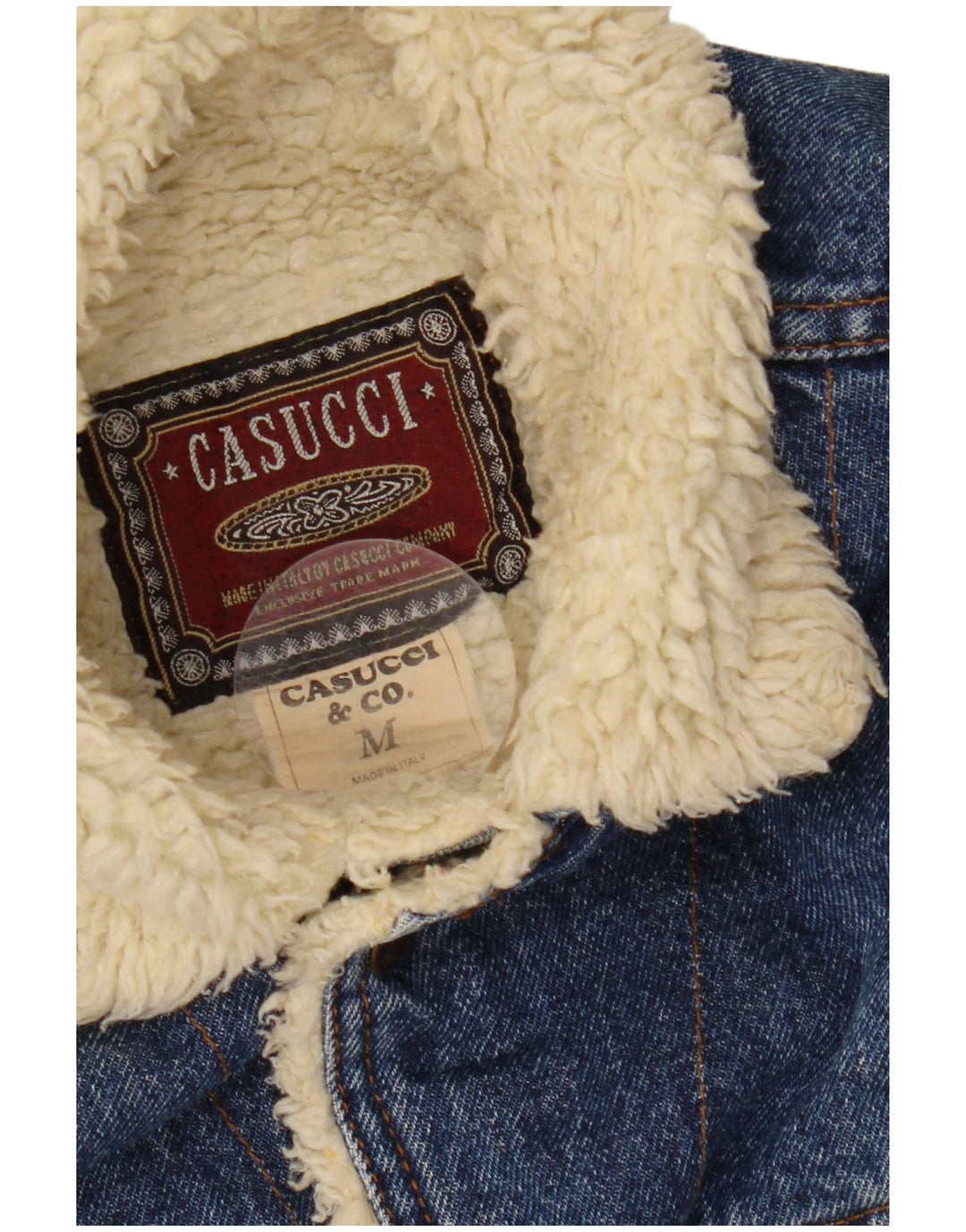 CASUCCI Herren Sherpa Jeansjacke UK 38 Mittelblaue Baumwolle
