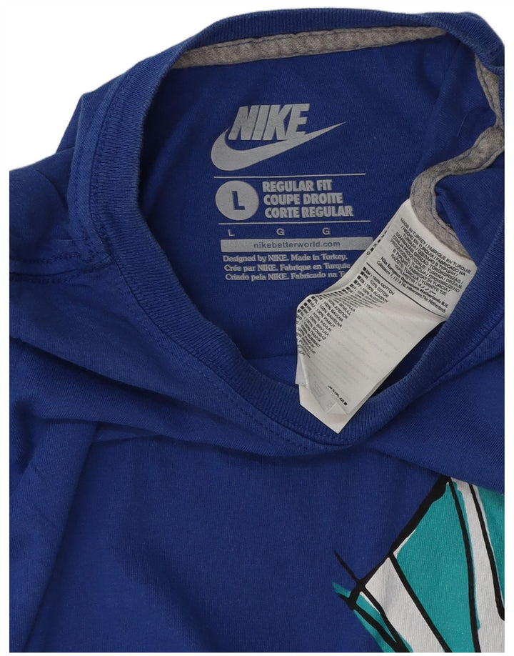 NIKE Herren-T-Shirt mit normaler Passform, Grafik, Größe L, Blau, Baumwolle