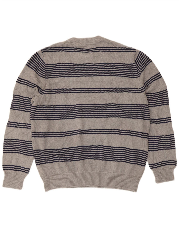 Chaps Herren-Pullover, reguläre Passform, Rundhalsausschnitt, groß, grau gestreift, Baumwolle