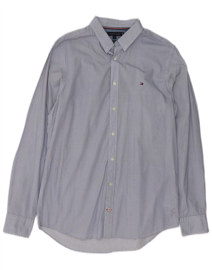 Tommy Hilfiger Herren-Slim-Fit-Hemd aus mittelblau gepunkteter Baumwolle