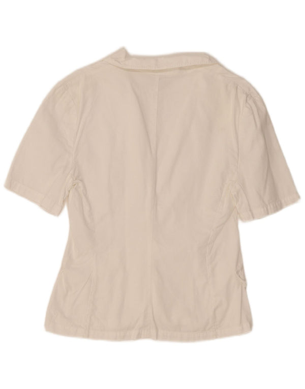 Benetton Damen Kurzarm-Cardigan-Oberteil IT 42 Mittelweiße Baumwolle