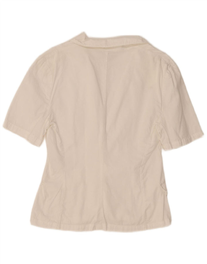 Benetton Damen Kurzarm-Cardigan-Oberteil IT 42 Mittelweiße Baumwolle