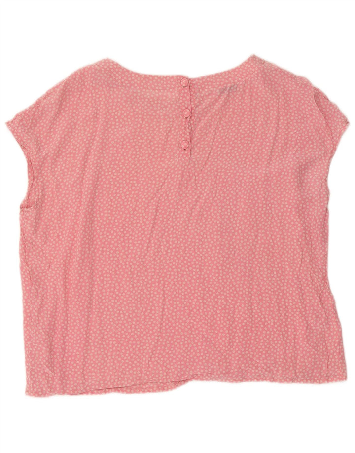 Vintage Damen Bluse Top UK 14 Große rosa gepunktete Seide