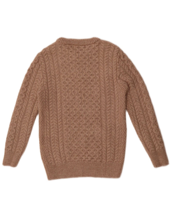 Vintage Damen Pullover mit U-Boot-Ausschnitt, UK 10, kleine beige Merinowolle