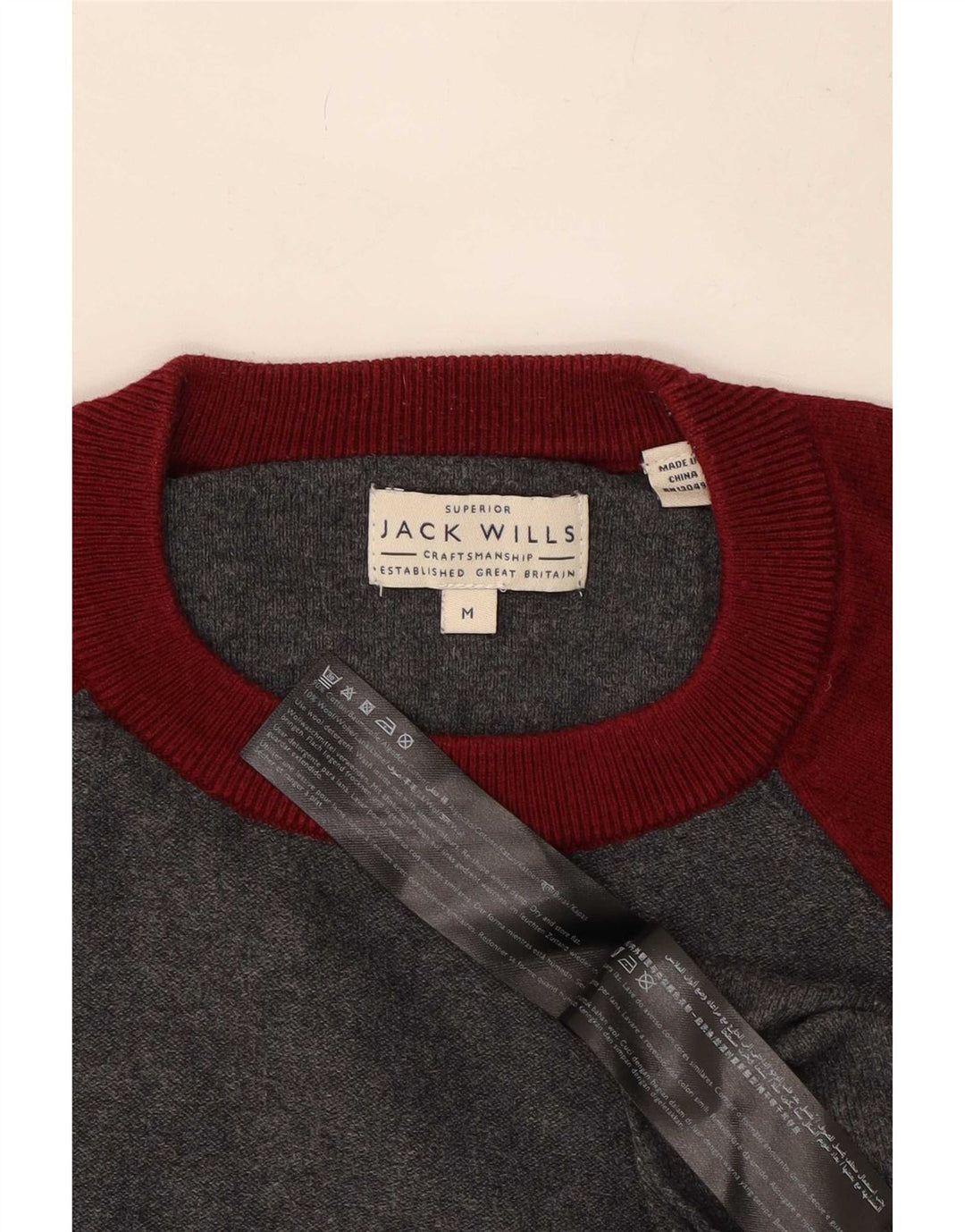 Jack Wills Herren-Pullover mit Rundhalsausschnitt aus mittelgrauer Colourblock-Baumwolle