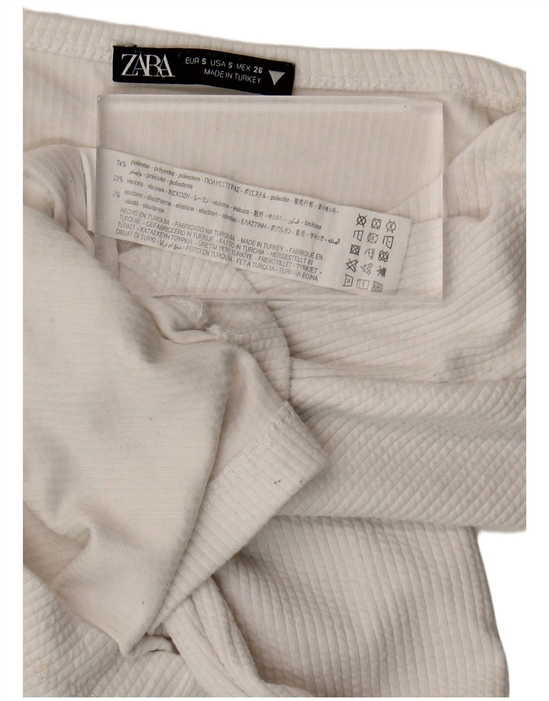 Zara Damen Crop Top Langarm UK 8 Small Weiß Polyester