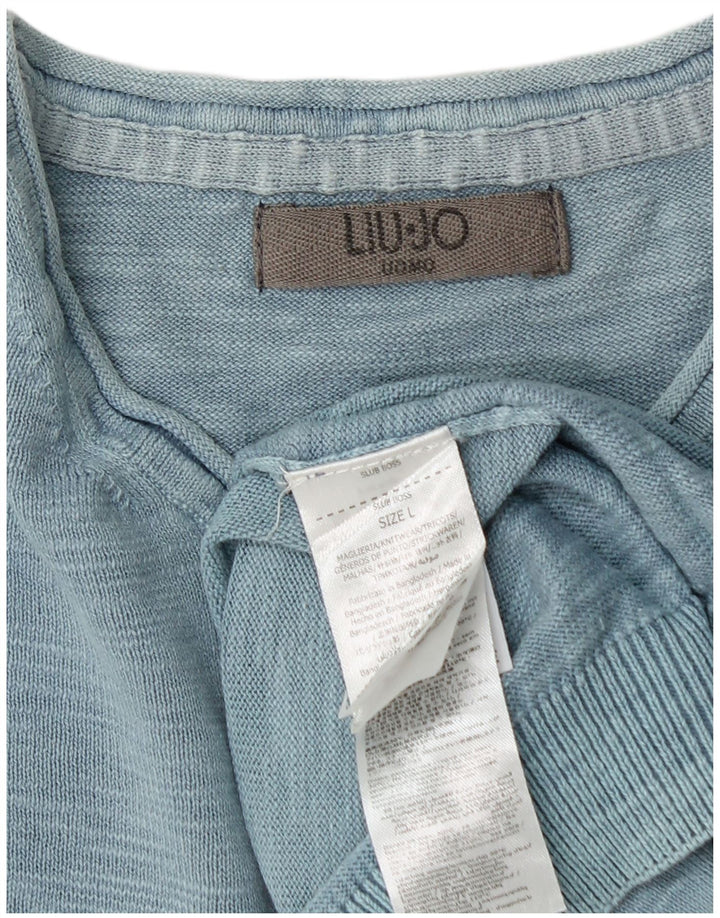 Liu Jo Herren-Pullover mit Rundhalsausschnitt, groß, blau gefleckte Baumwolle