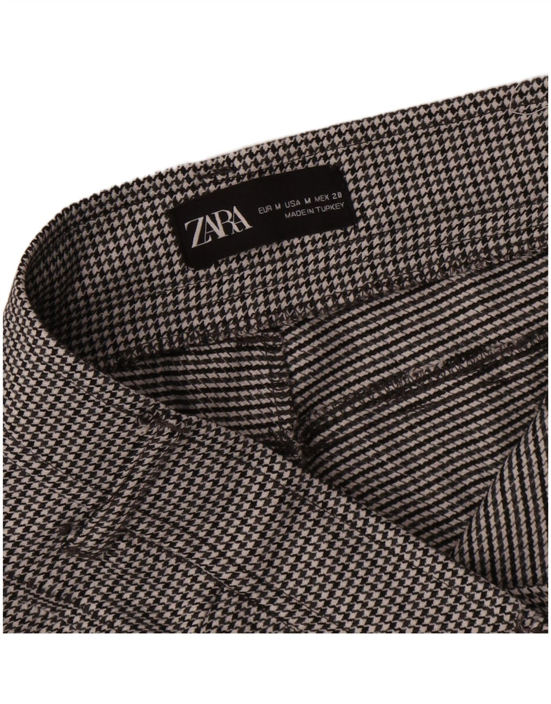 Schmale Freizeithose für Damen von Zara, Größe M, W28, L27, Schwarz mit Hahnentrittmuster