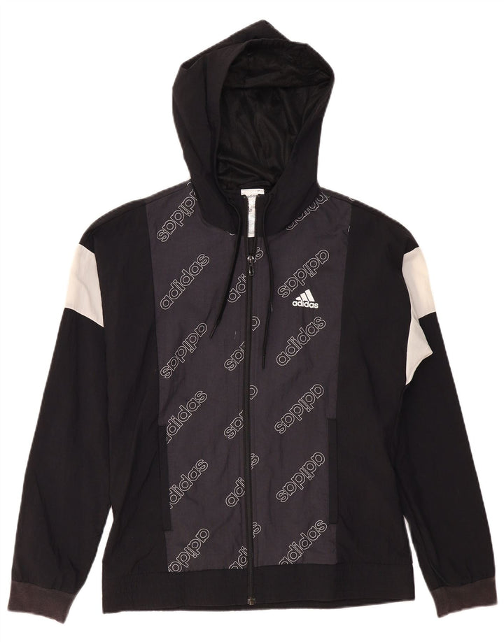 Adidas Damen Graphic Hooded Rain Jacket UK 8/10 Small Schwarz Colourblock