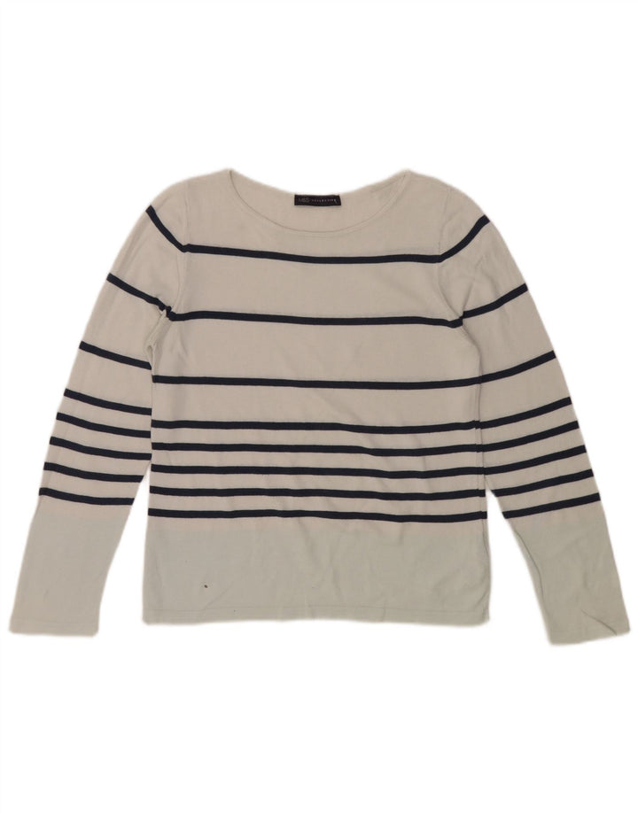Marks & Spencer Damen-Oberteil, langärmlig, Größe S, weiß, gestreift, Baumwolle
