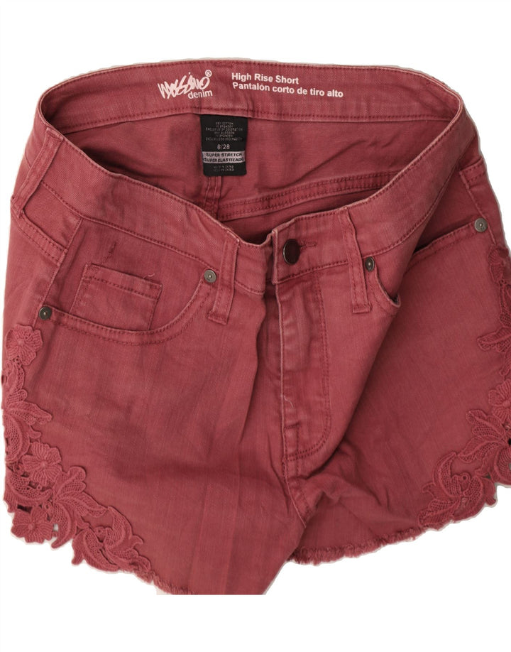 MOSSIMO Womens High Waist Denim Shorts US 6 Medium W28 Maroon Floral Vintage Mossimo and Second-Hand Mossimo from Messina Hembry 