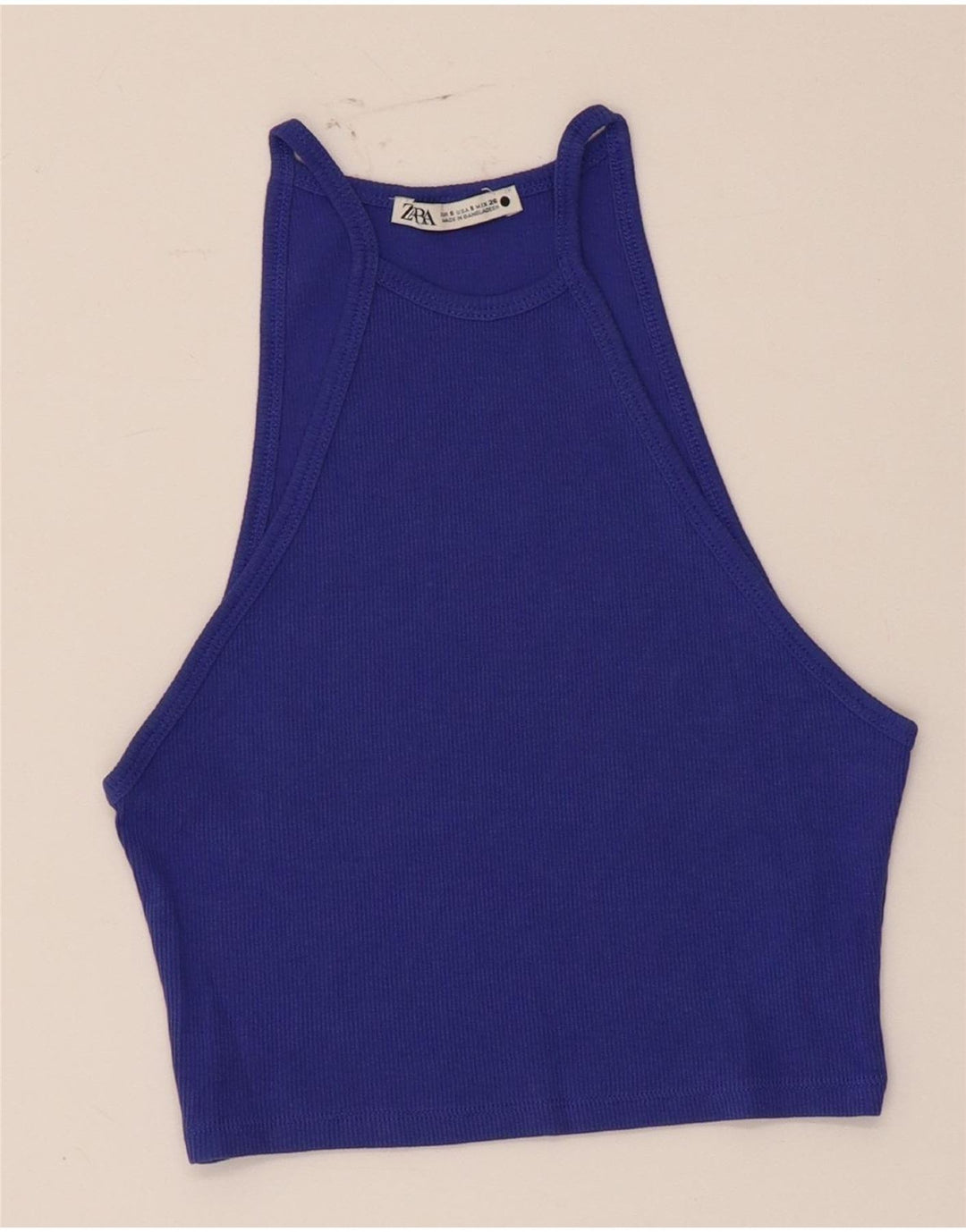 Zara Damen Crop Neckholder Top UK 8 Small Blaue Baumwolle