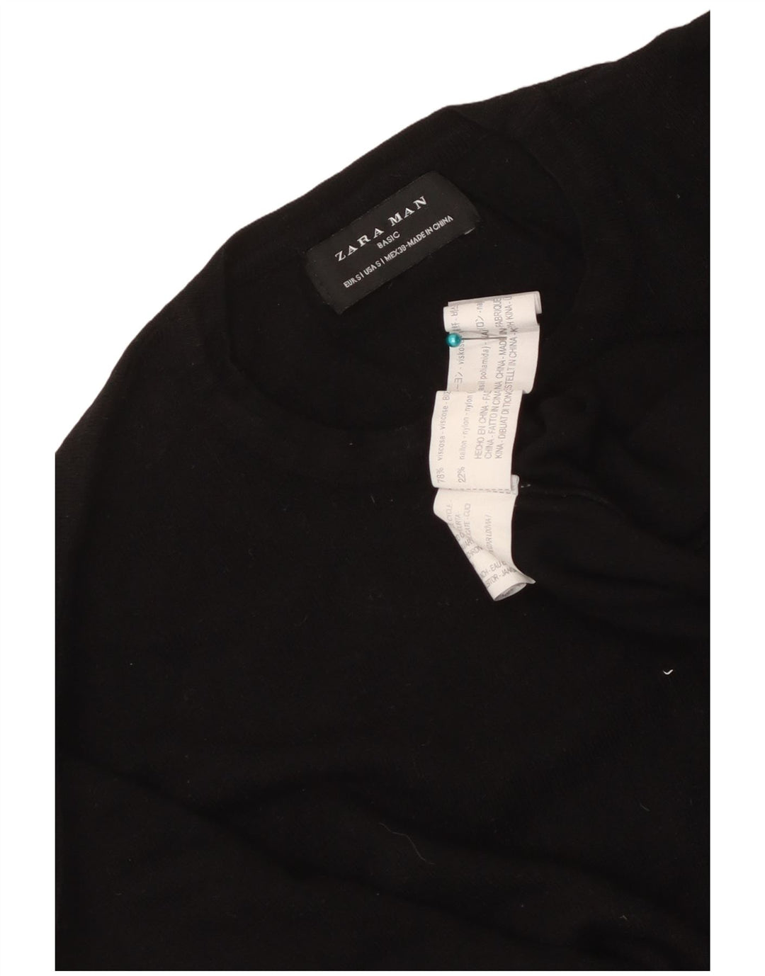 Zara Herren Top Langarm Small Schwarz Viskose
