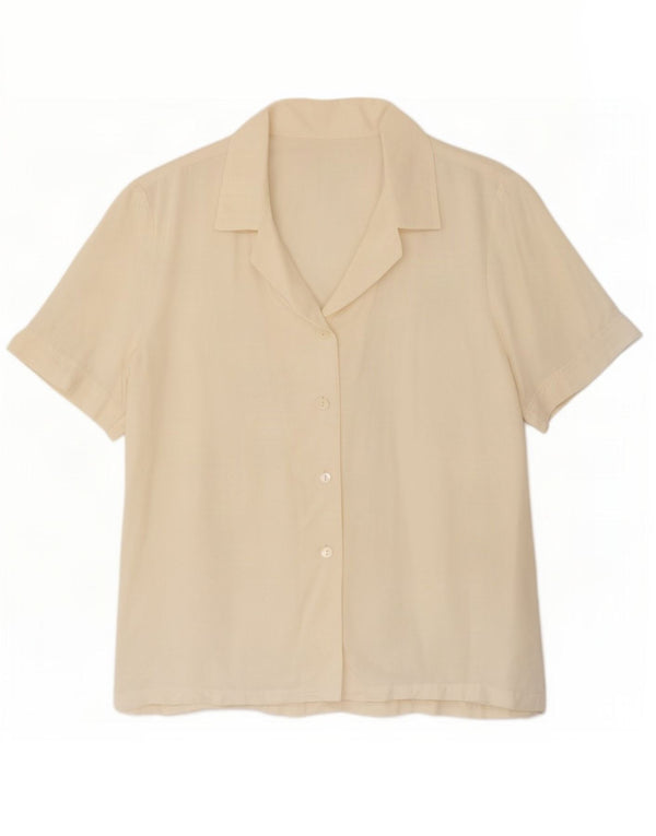 Vintage Damen Kurzarm-Hemdbluse UK 16 Large Off White