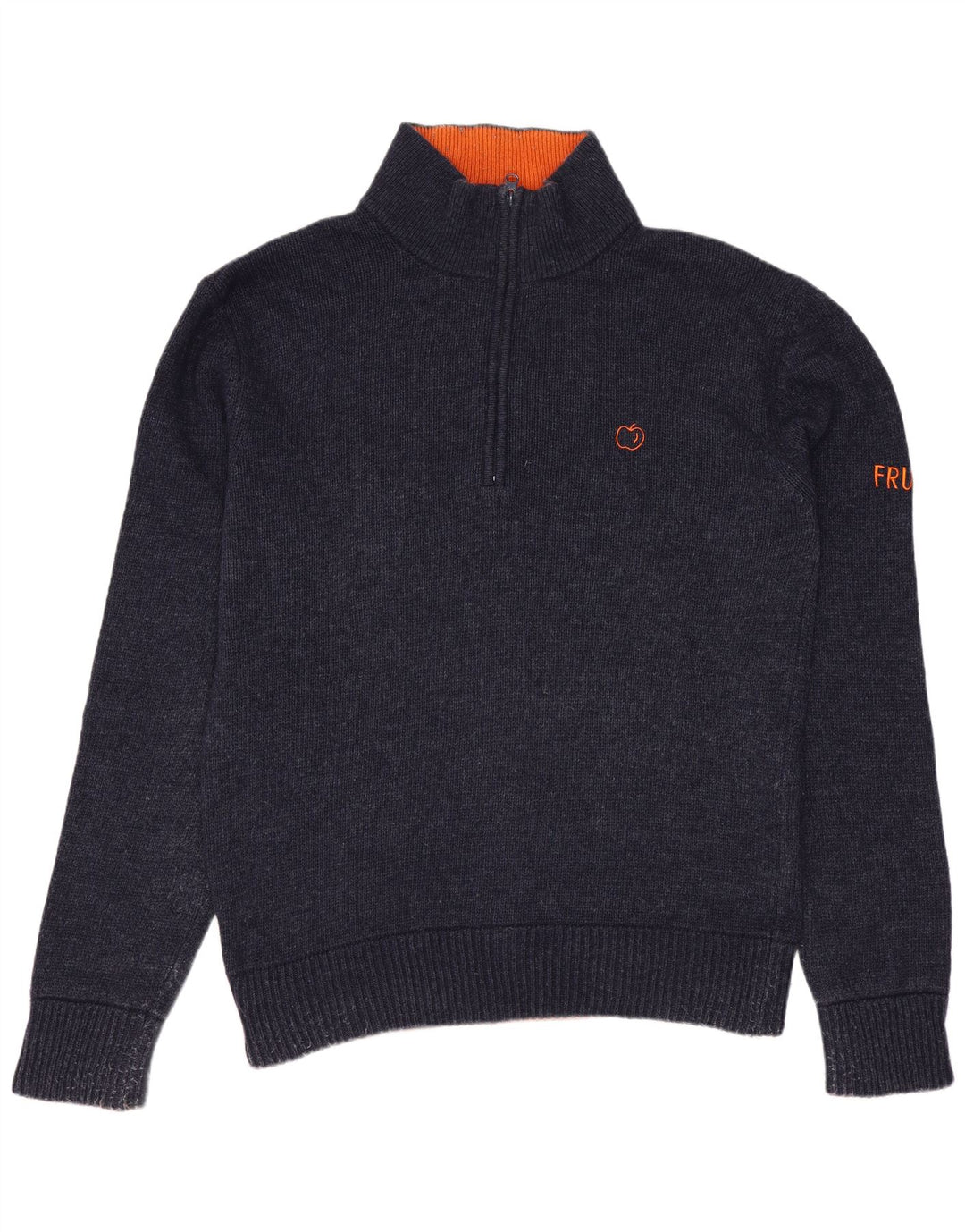 VINTAGE Herren-Pullover mit Reißverschluss am Hals, mittlere marineblaue Wolle