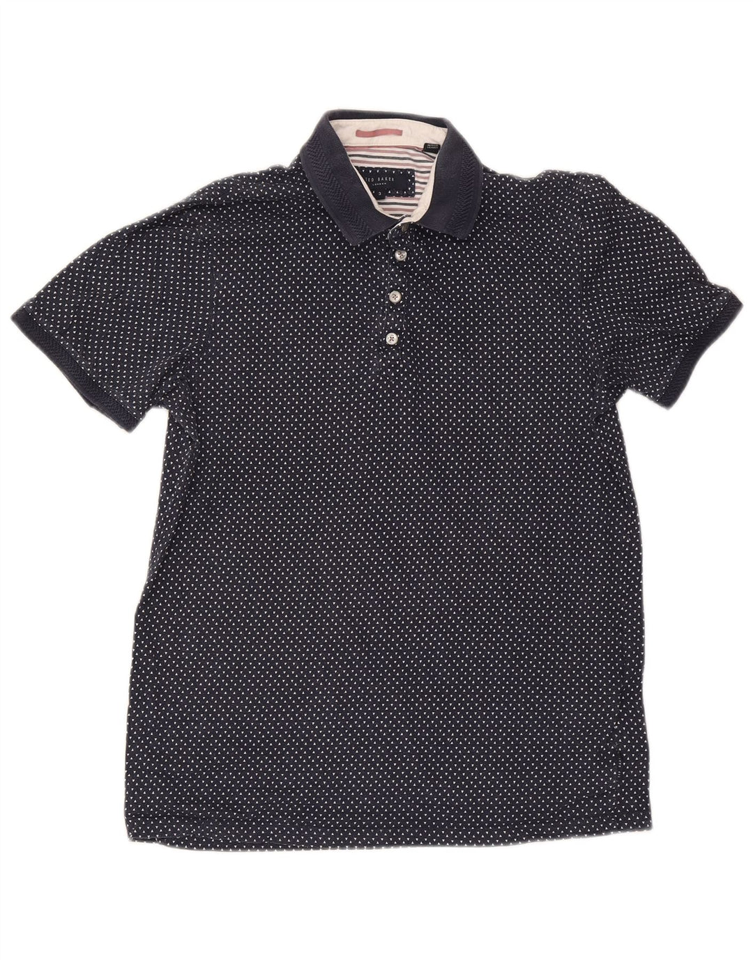 Ted Baker Herren-Poloshirt, Größe 3, mittelgroß, marineblau gepunktete Baumwolle
