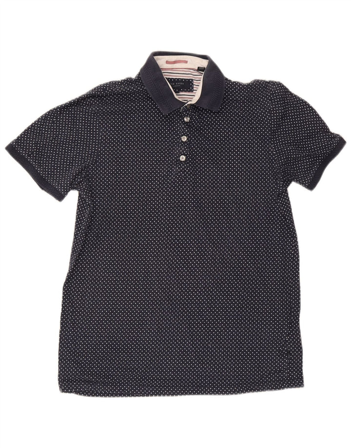 Ted Baker Herren-Poloshirt, Größe 3, mittelgroß, marineblau gepunktete Baumwolle