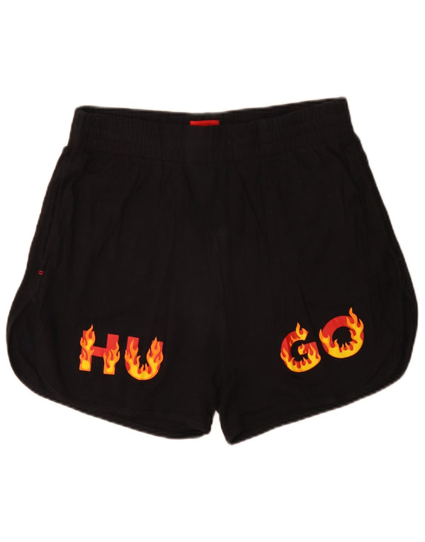Hugo Boss Damen Graphic Sport Shorts UK 14 Mittelschwarze Baumwolle