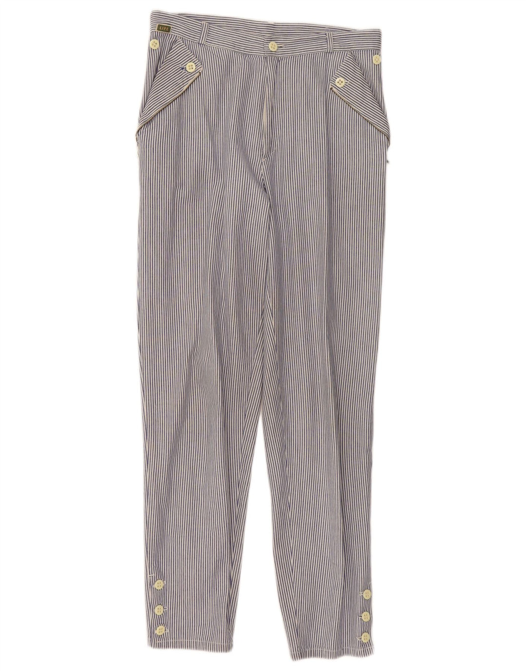 Vintage Damen Slim Casual Hose W28 L28 Blaue Nadelstreifen