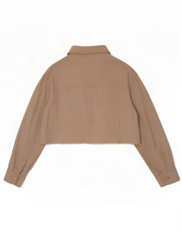 Zara Damen Crop-Oversize-Hemd UK 10 Small Beige Viskose