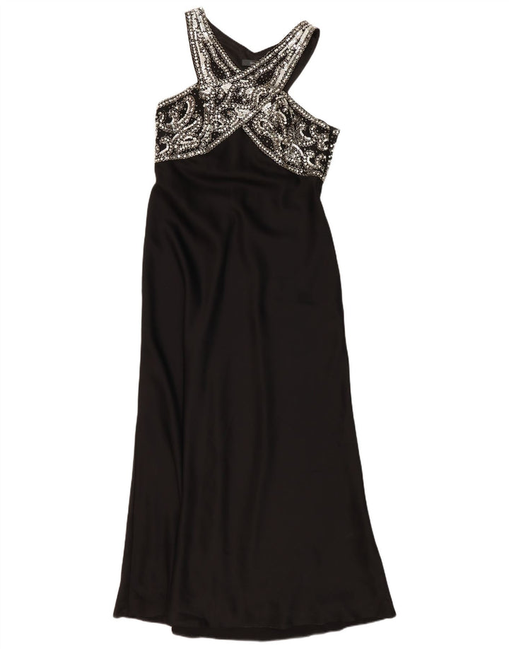 Vintage Damen Neckholder-Kleid UK 14 Medium Schwarz