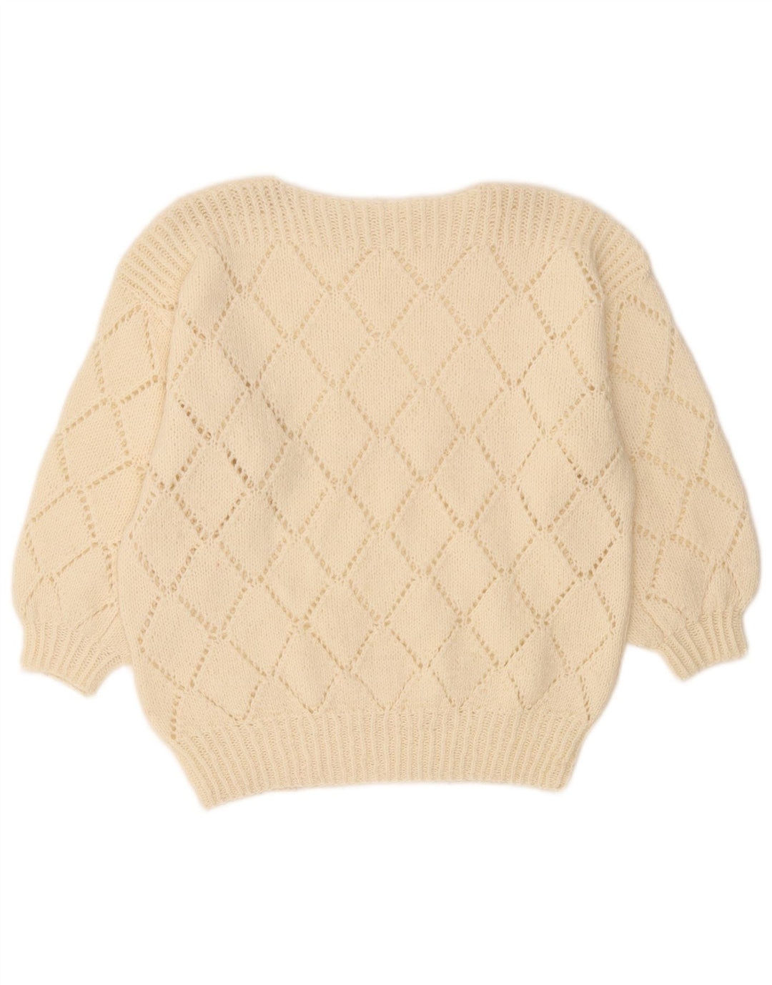 Vintage Damen Pullover mit U-Boot-Ausschnitt, Gr. 12, Mittelweiß