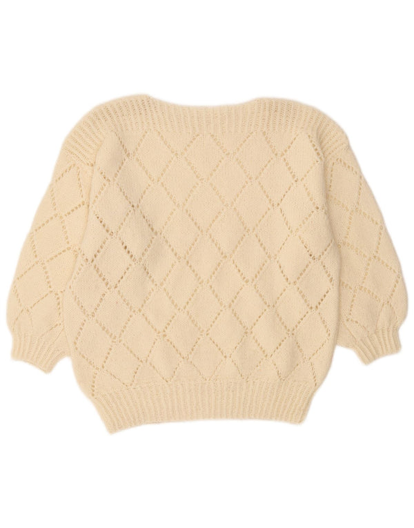 Vintage Damen Pullover mit U-Boot-Ausschnitt, Gr. 12, Mittelweiß