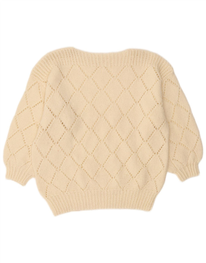 Vintage Damen Pullover mit U-Boot-Ausschnitt, Gr. 12, Mittelweiß