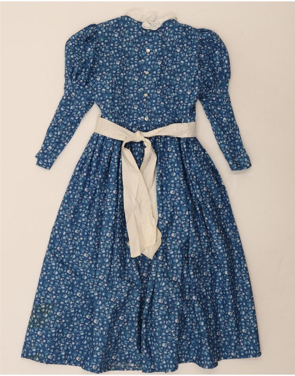 Vintage Damen Langarm Maxikleid UK 10 Small Blue Floral