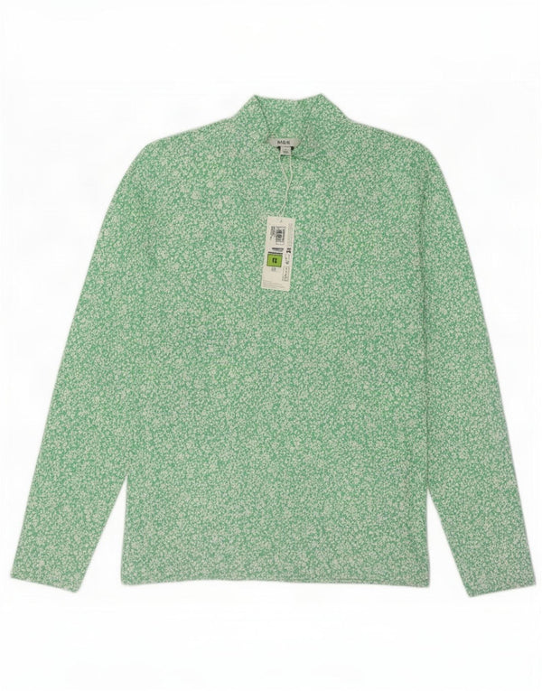 Marks & Spencer Damen-Top, langärmlig, UK 12, mittelgrün, geblümt, Baumwolle
