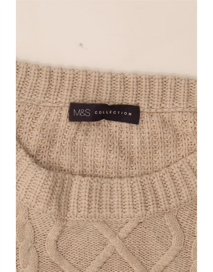 MARKS & SPENCER Womens Longline Crew Neck Jumper Sweater UK 16 Large Beige Vintage Marks & Spencer and Second-Hand Marks & Spencer from Messina Hembry 