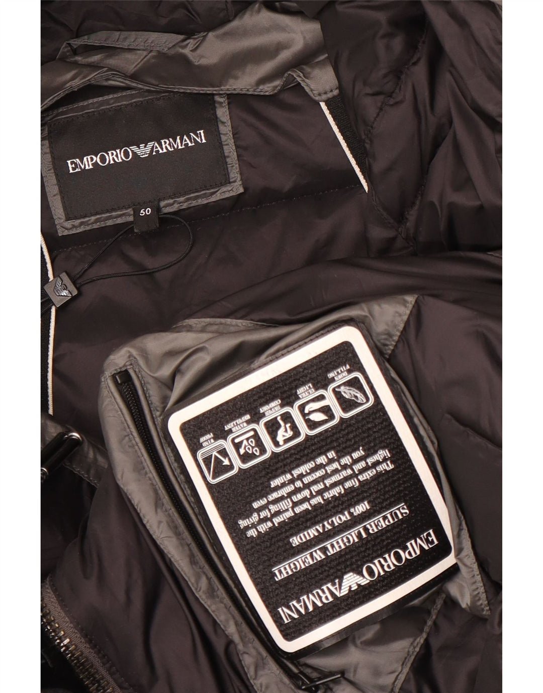 Emporio Armani Herren-Kapuzenjacke, wattiert, IT 50, mittelgraues Polyamid