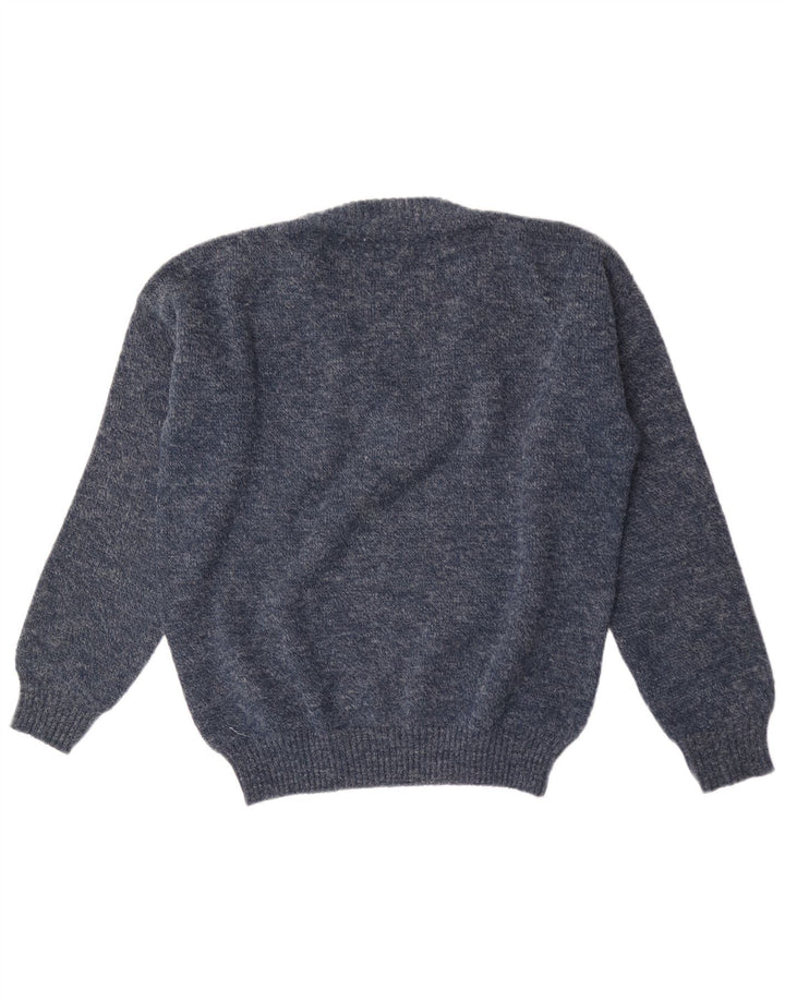 Vintage Herren V-Ausschnitt Pullover Pullover Medium Marineblau Geometrisch