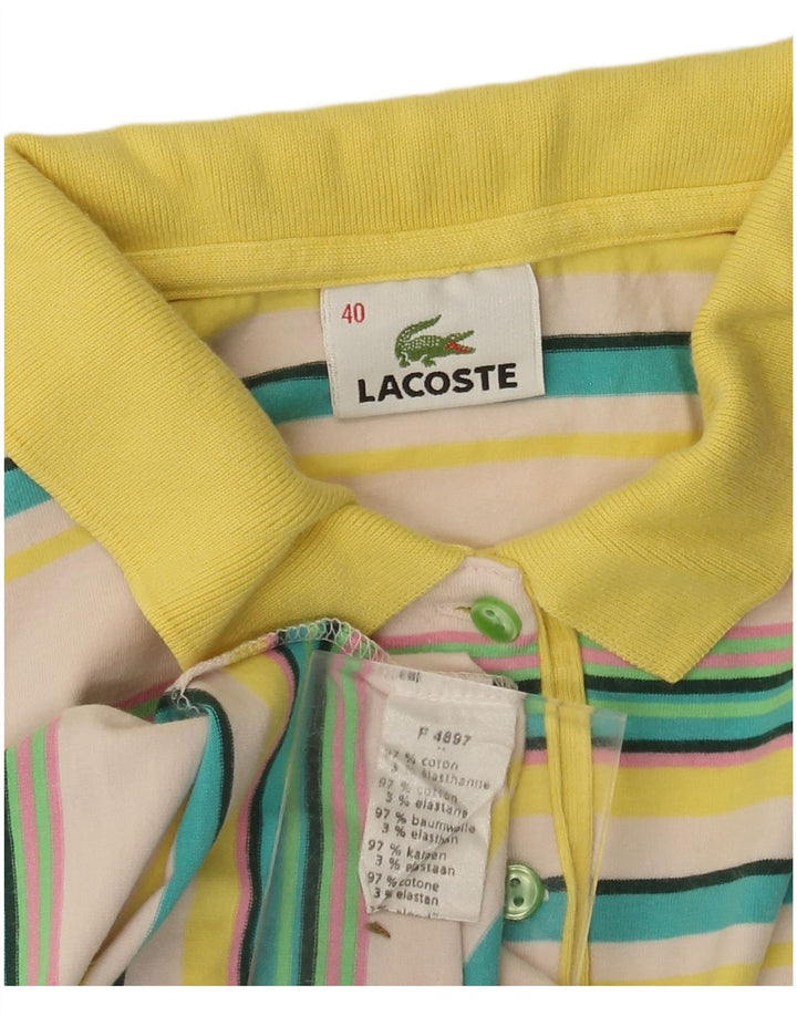 LACOSTE Damen-Poloshirt, Größe 40, mittlere, cremefarbene, gestreifte Baumwolle
